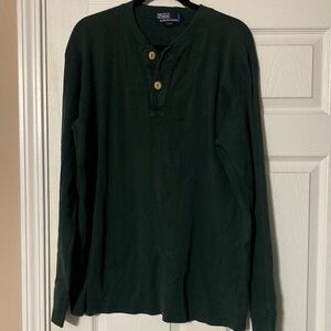 ⭐️⭐️ Vintage Ralph Lauren Polo Dark Green Long Sleeve 2-Button Thermal Shirt- XL